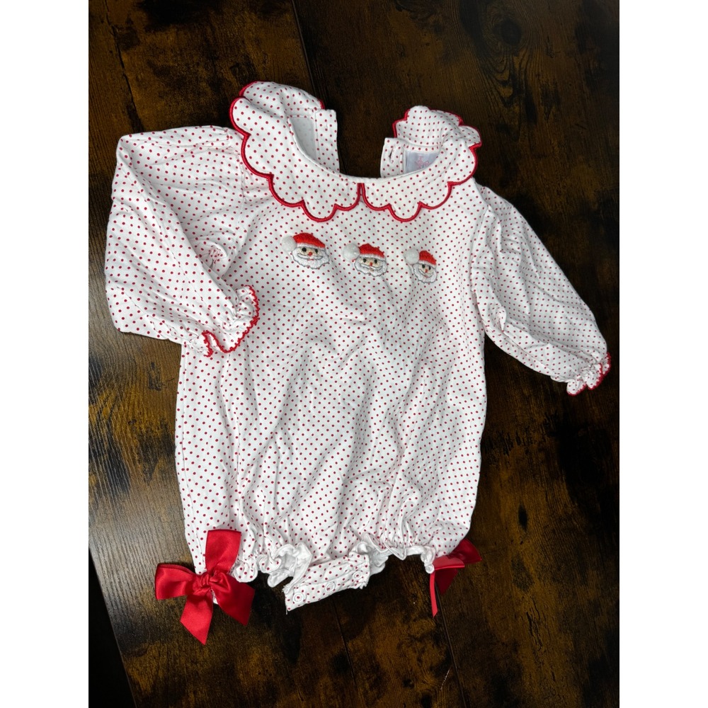 Lizzie & Luma Baby Girls Christmas Santa Polka Dot Bubble Romper Red White 12M